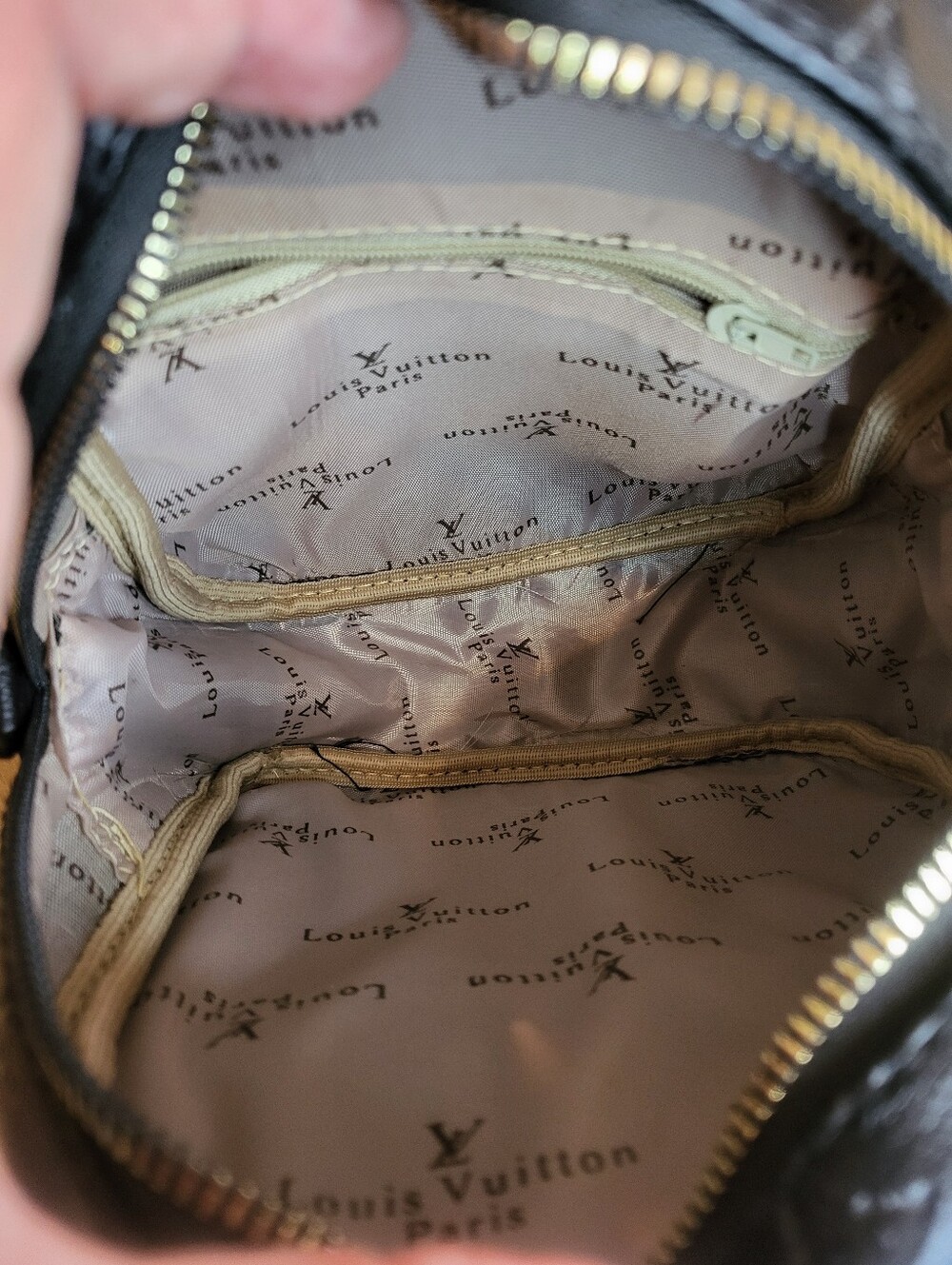 Designer Inspired Black Embossed Mini Backpack with Gold Hardware. - Picture 8 of 16